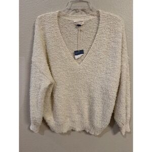 Universal Thread Sweater Womens L Cream New V-Neck Eyelash Knit Pullover